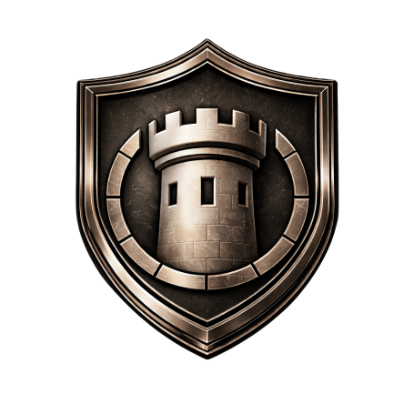 Custodial (Prisons) Bronze shield emblem featuring a castle tower design.